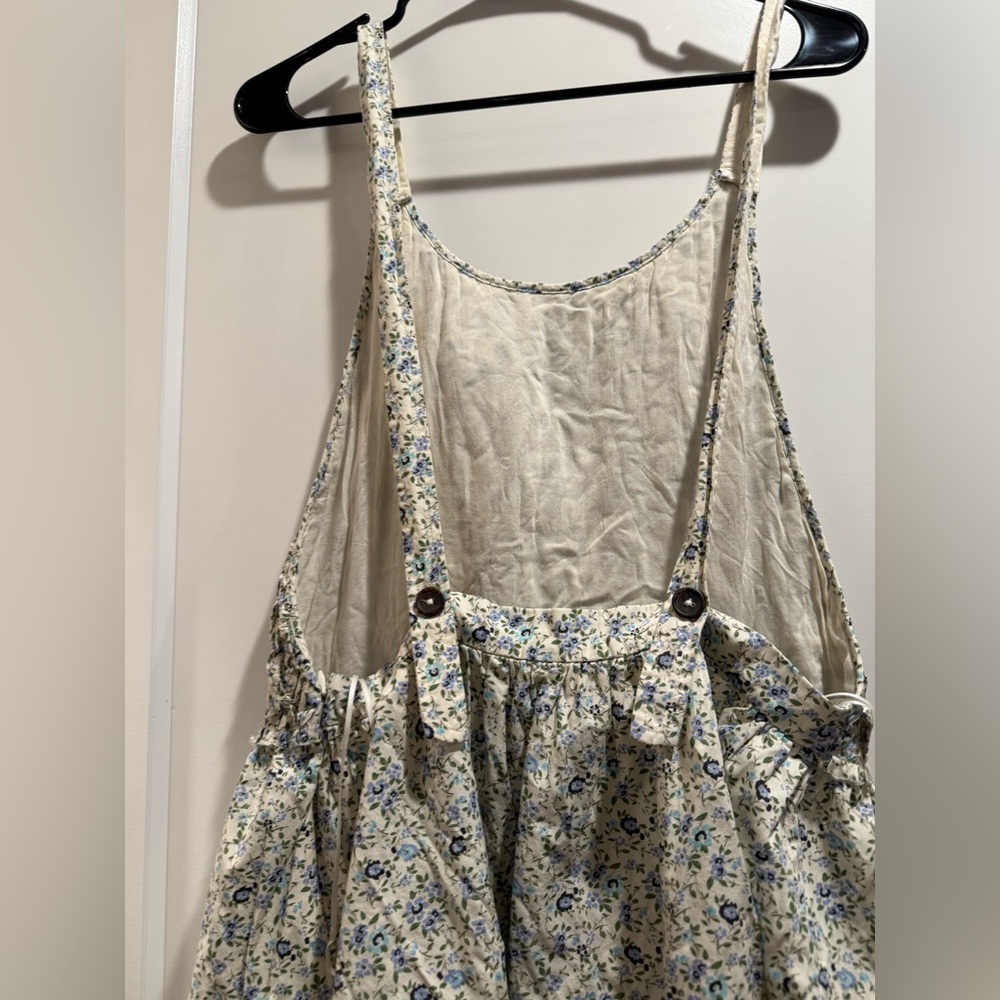 Free People Pinafore Style Dress‎ Floral Shirred Bodice Dress Size M - Picture 6 of 9